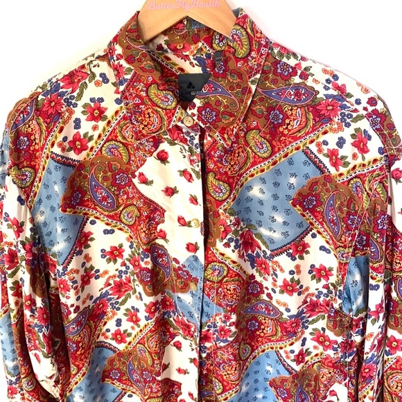 Liz wear Paisley BoHo button down long sleeve top, size L - Picture 6 of 7